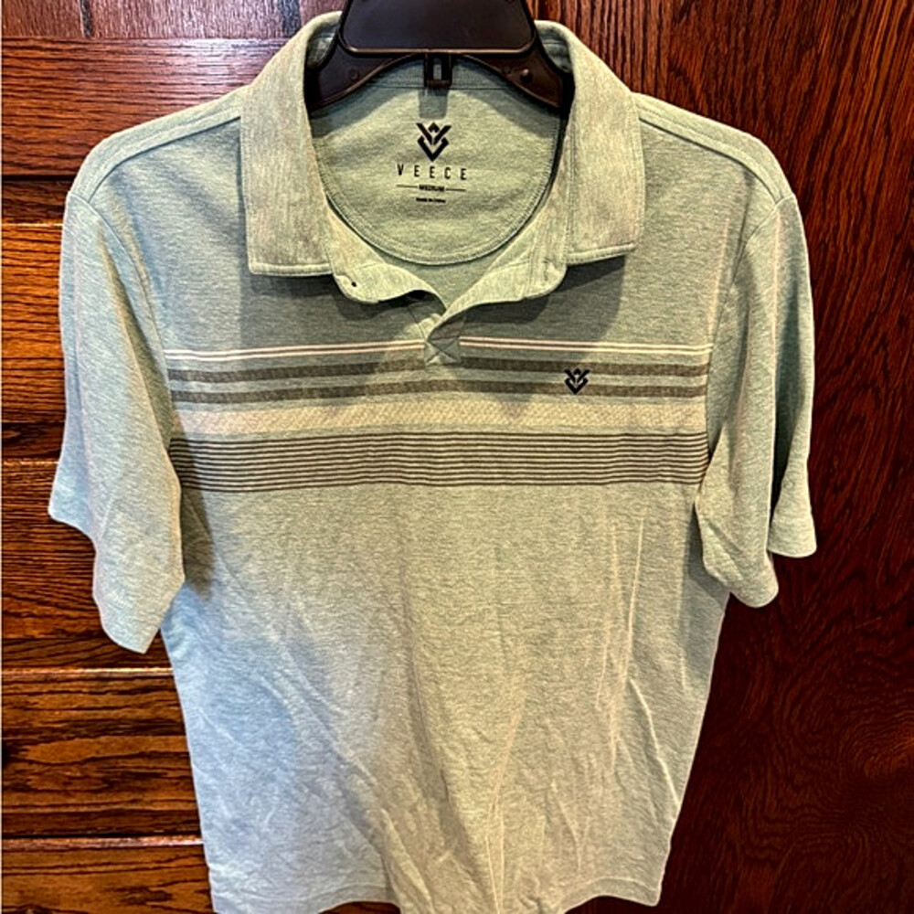 Veece Men's Light Mint Green Striped Polo